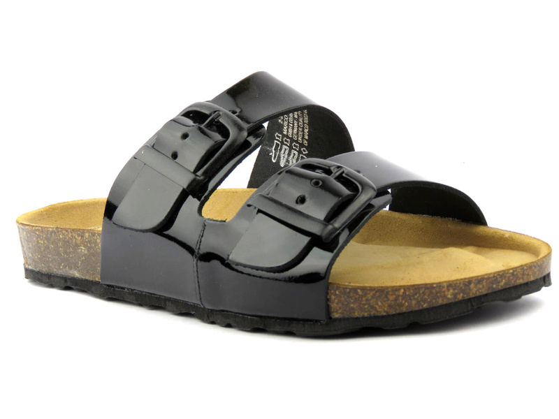 Skórzane klapki damskie z regulowanymi paskami - MARCO TOZZI 27405, czarne