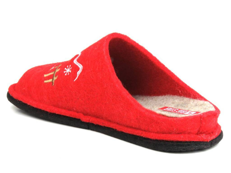 Filcowe kapcie damskie z reniferem - Big Star KK276017, czerwone