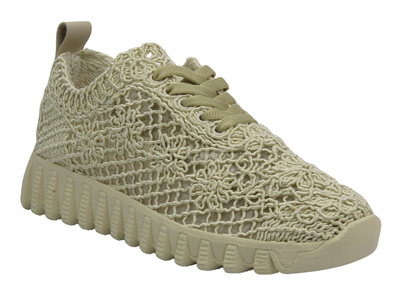 Koronkowe sportowe półbuty damskie - Nika Komfort H1982, beżowe