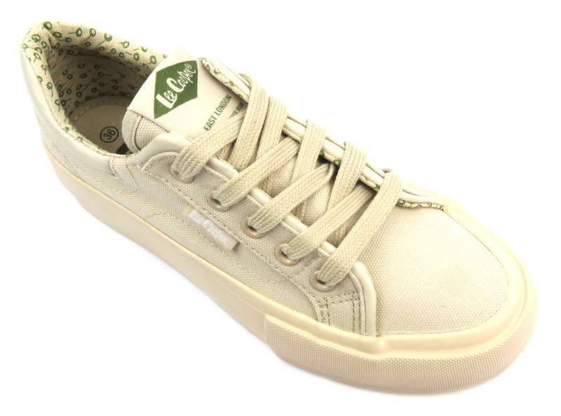 Trampki damskie na platformie - Lee Cooper LCW-24-31-2181, beżowe