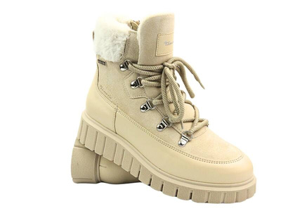 Botki Trapery Damskie - Tamaris 2-26267-43 Beżowe Na Zamek