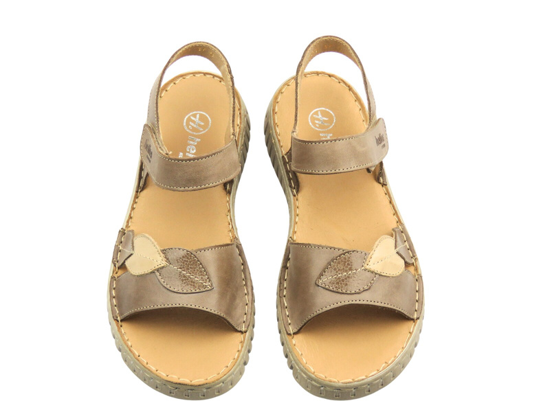 Skórzane sandały damskie na rzep beżowe Helios Komfort 151