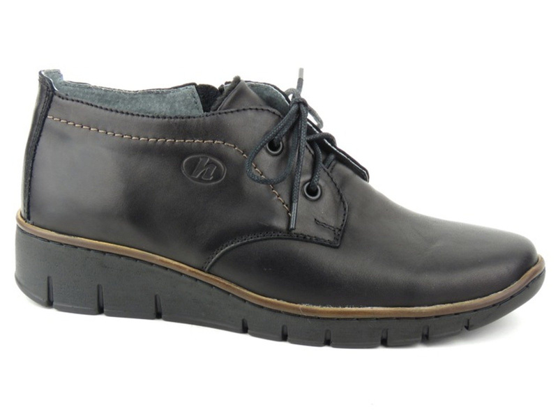 Skórzane trzewiki damskie z polarem - HELIOS Komfort 538, czarne