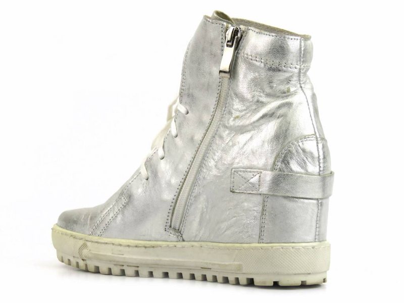 Sneakersy, botki damskie na ukrytym koturnie - Eksbut 3975, srebrne