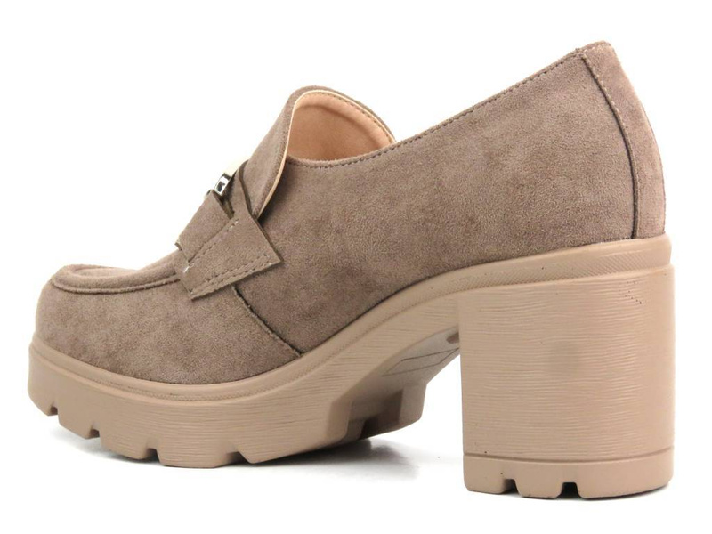 Czółenka, półbuty damskie na obcasie - Potocki 24-12041, khaki