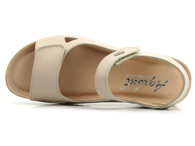 Skórzane sandały damskie z miękką wkładką - Agxbut 550, cappuccino