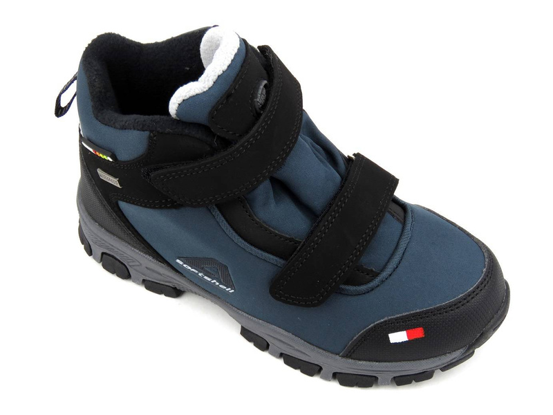 Zimowe trekkingi dziecięce na rzepy - AMERICAN CLUB Soft Shell WT69/21, granatowe