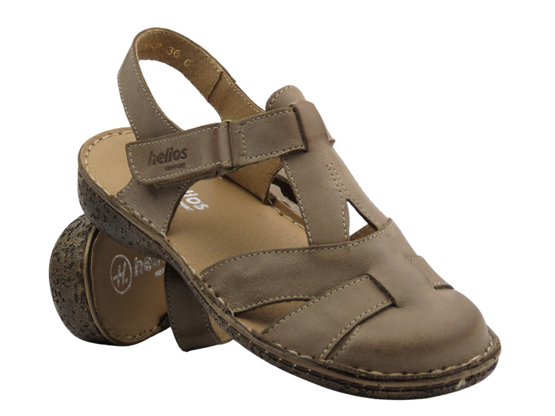 Skórzane sandały damskie z zabudowanym przodem beżowe Helios Komfort 152