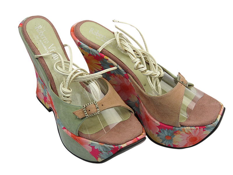 Sandały damskie na koturnie turkusowe Roberto Vitali 332P52