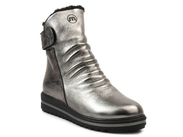 Botki, trzewiki damskie z miękkiej skóry - MANITU 990332-92, srebrne