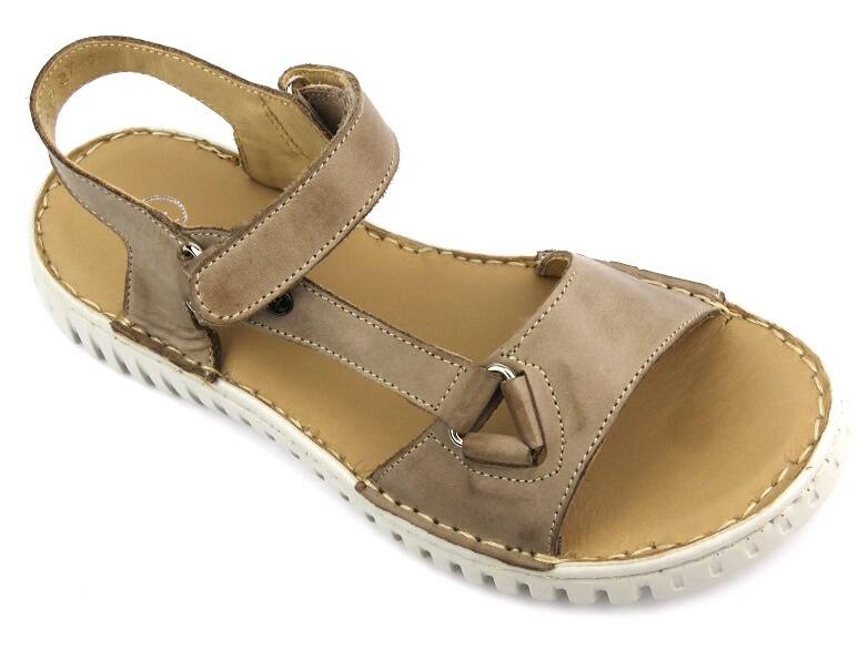 Skórzane sandały damskie polskiej marki - HELIOS Komfort 249S, beżowe