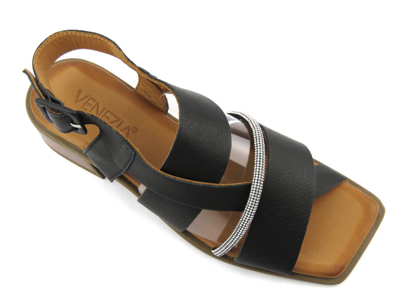 Sandały damskie z kwadratowym noskiem - VENEZIA 039892176, czarne