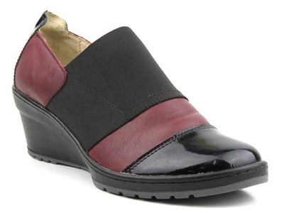 Skórzane półbuty damskie na koturnie Helios Komfort 707, wiśniowe