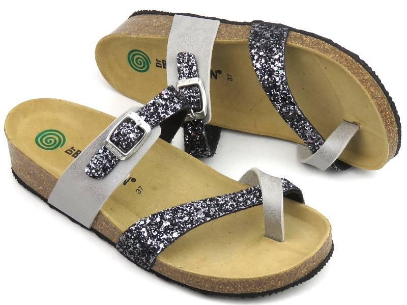 Klapki damskie, japonki na grubej podeszwie - Brinkmann 700177, srebrne