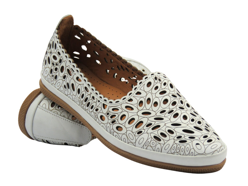 Skórzane półbuty damskie polskiej marki białe Nika Komfort H-477