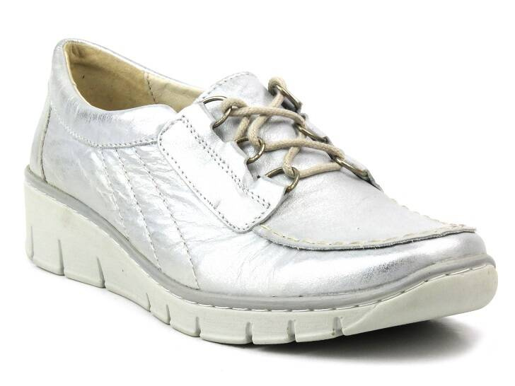 Wygodne półbuty damskie ze skóry licowej - HELIOS Komfort 338, srebrne