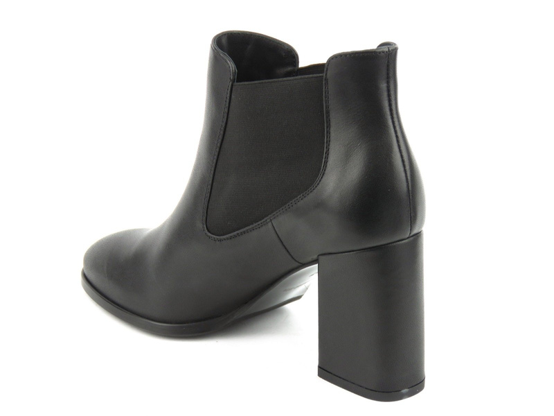 Skórzane sztyblety damskie na szerokim obcasie - Conhpol Bis B3896, czarne