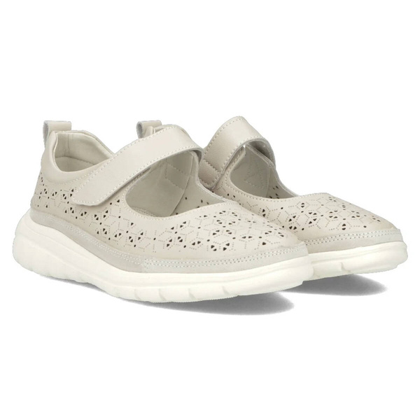 Ażurowe półbuty damskie na rzep - Filippo DP6073/24, beżowe