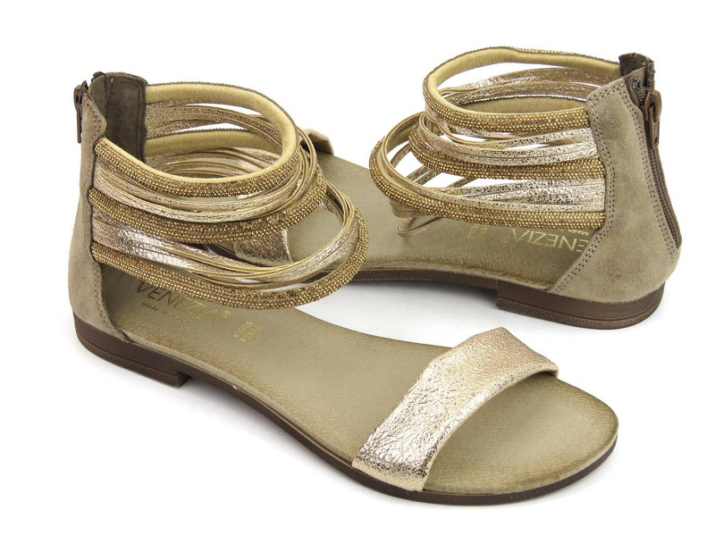 Płaskie sandały damskie, gladiatorki - VENEZIA 7067, złote