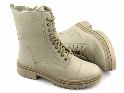 Ciepłe trzewiki, wysokie botki damskie - Wasak 0640, ecru