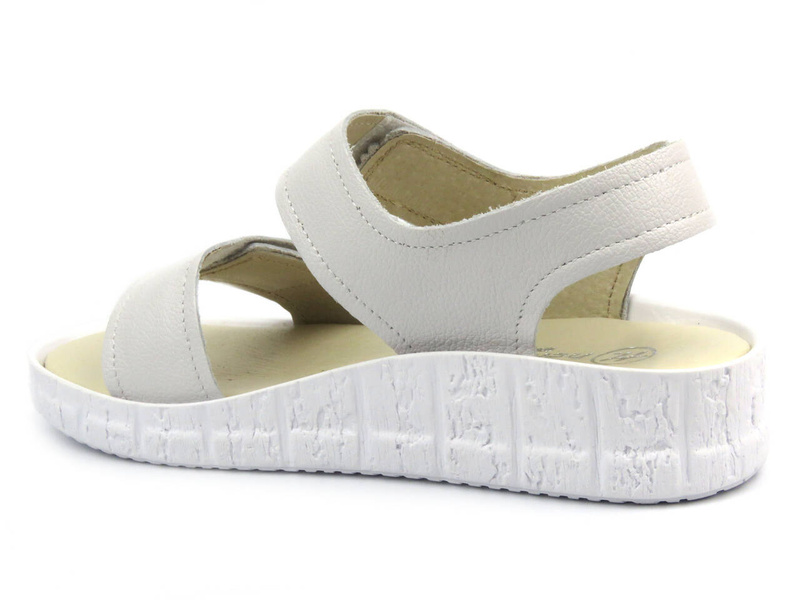 Skórzane sandały damskie na rzepy - Helios 136, białe