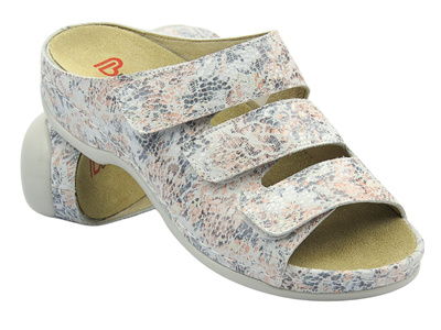 Klapki damskie na rzepy białe kwiaty BERKEMANN Franziska 01007-054