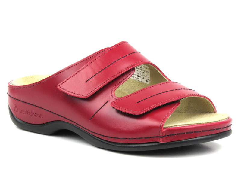Wysokojakościowe klapki damskie na rzepy - BERKEMANN 01002-277, czerwone