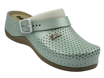 Skórzane klapki damskie zielone Leon 991