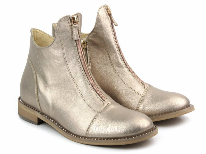 Skórzane botki damskie wiosenne - Eksbut 6607, złote