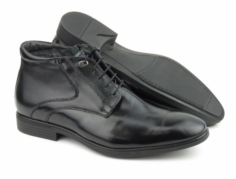 Skórzane trzewiki męskie eleganckie - Conhpol 5289, czarne