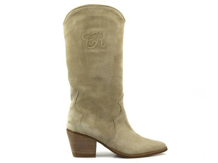 Zamszowe kozaki, kowbojki damskie na obcasie - CARINII B9065, beżowe