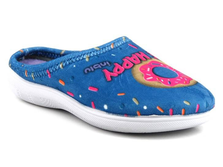 Kapcie damskie, młodzieżowe z pączkami, donutami - INBLU MINDY, niebieskie