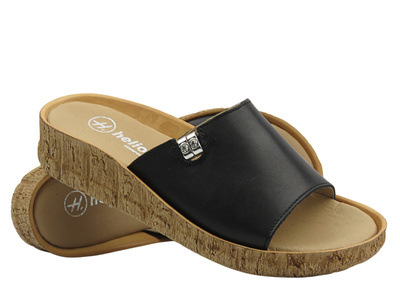 Klapki damskie skórzane płaskie czarne Helios Komfort 130