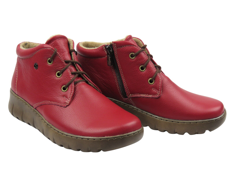 Botki damskie polskiej marki czerwone HELIOS Komfort 793