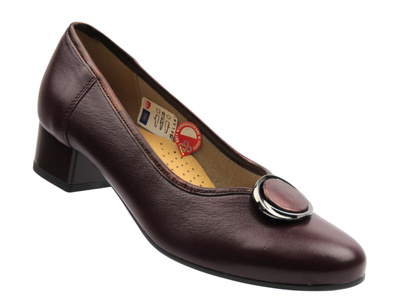 Skórzane czółenka na obcasie - GALANT 4017, bordowe