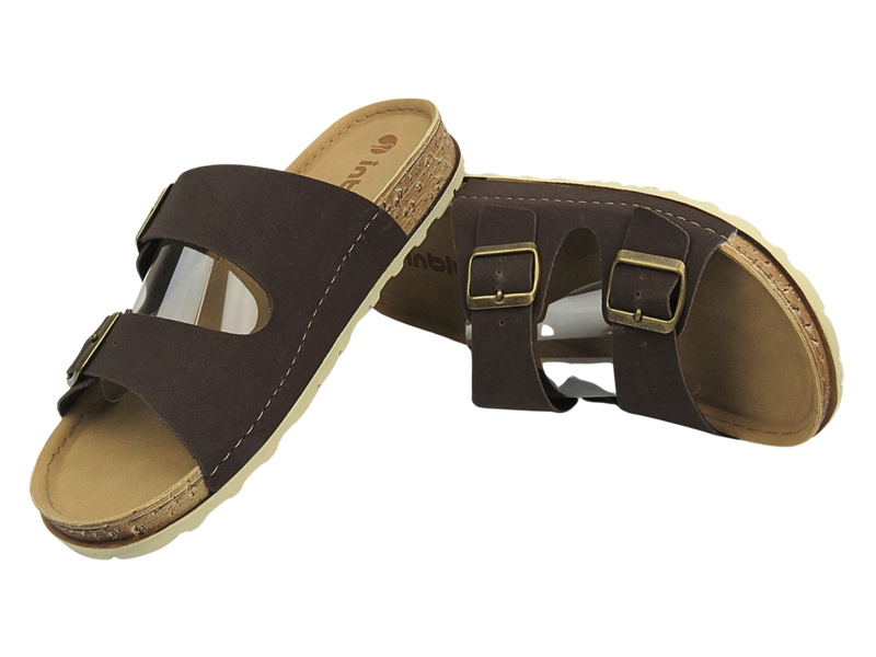 Klapki męskie z klamrami - INBLU TEVERE , brązowe