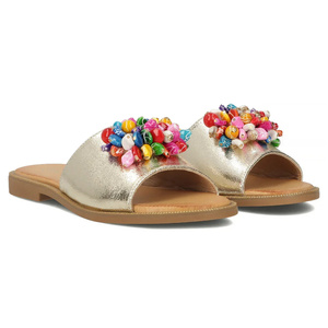 Klapki damskie ze skórzaną wkładką Filippo DK6233/25 złote idealne na lato