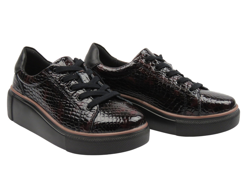 Skórzane półbuty damskie bordowe Nika Komfort H-286