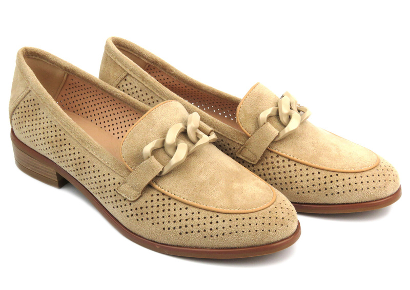 Ażurowe loafersy, półbuty damskie - Potocki 24-12052, beżowe