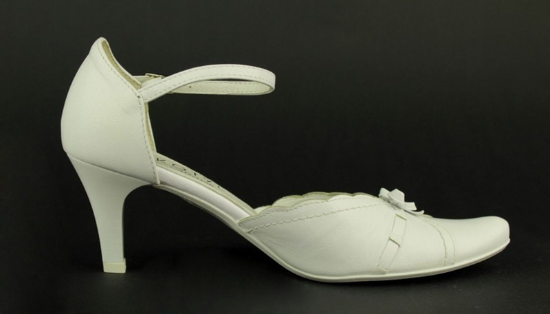 Skórzane czółenka ślubne na szpilce - Kotyl 022, białe