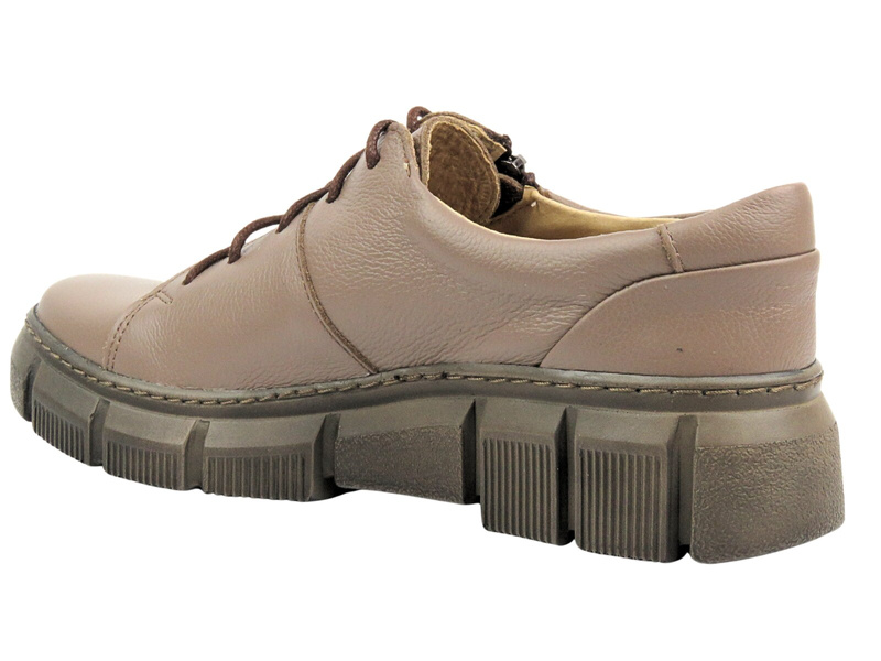 Skórzane Półbuty Damskie Polskiej Marki - HELIOS Komfort 413 Khaki - Na Zamek