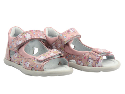 Skórzane sandały dziecięce na rzepy różowe Jamet 262