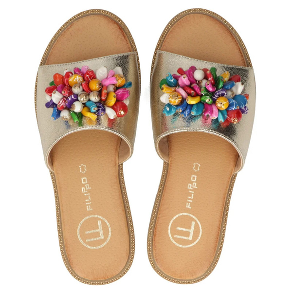 Klapki damskie ze skórzaną wkładką Filippo DK6233/25 złote idealne na lato