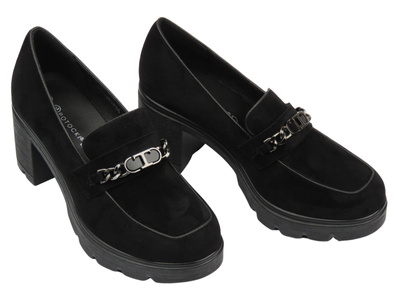 Eleganckie buty damskie na słupku - Potocki 25-12629, czarne