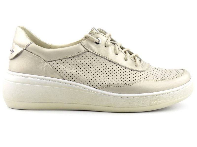 Skórzane sneakersy damskie na platformie - HELIOS Komfort 303, złote