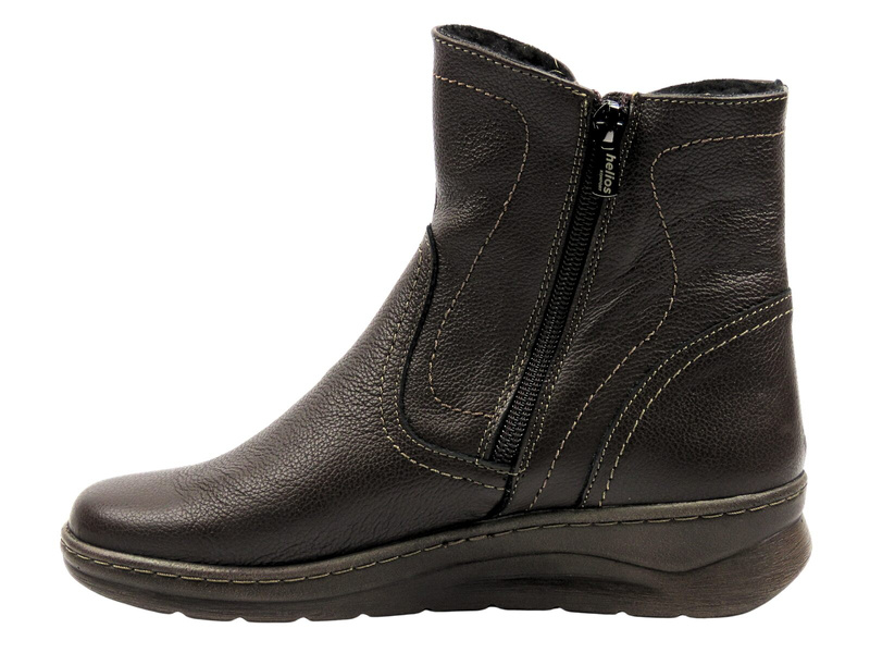 Wygodne botki damskie ocieplone kożuchem - HELIOS Komfort 788, brązowe