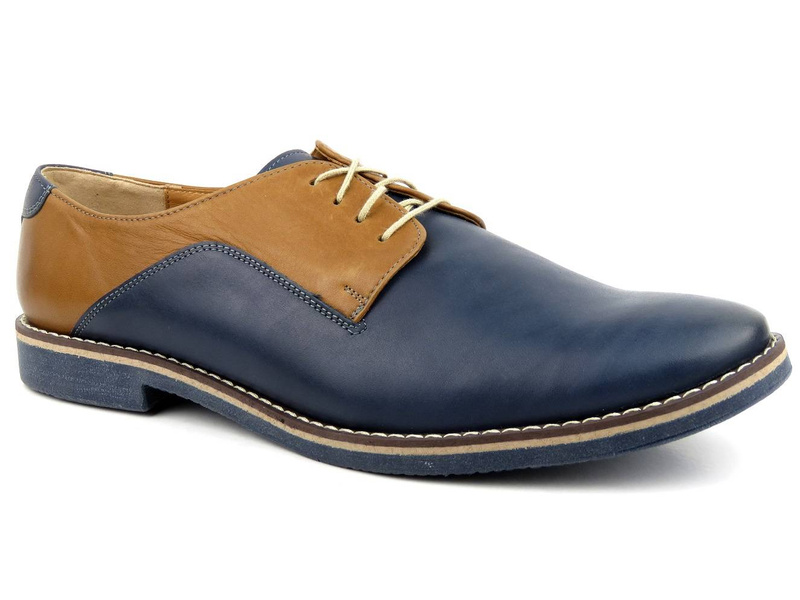 Lekkie, wygodne półbuty męskie - SYRENA 02448, granatowo-brązowe