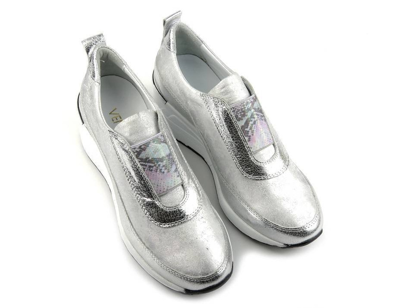 Buty damskie sportowe na koturnie - Venezia 4024, srebrne