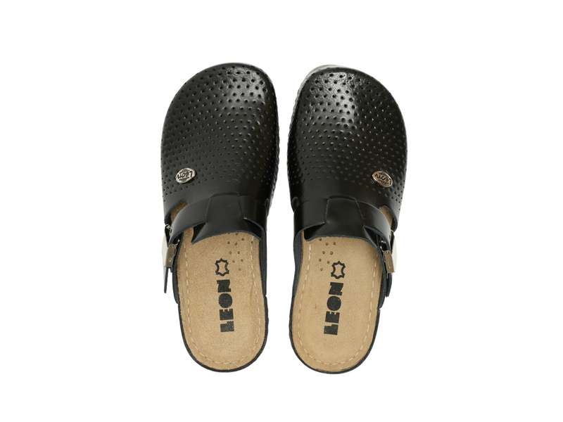 Skórzane klapki damskie czarny Leon 900