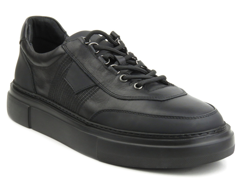 Skórzane sneakersy męskie - JOHN DOUBARE H115-2, czarne